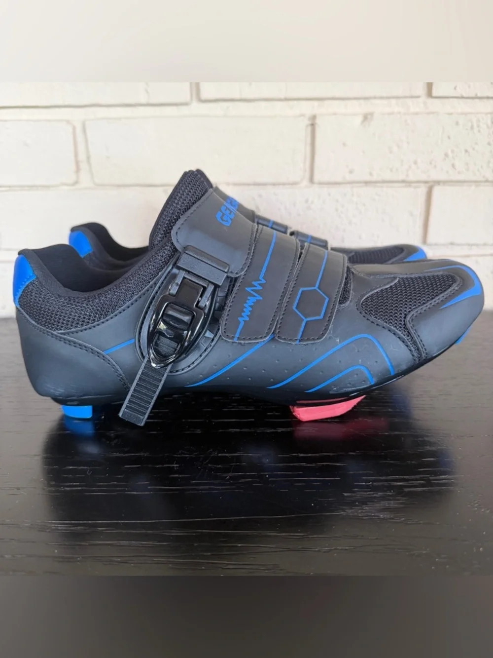 Genai Cycling Shoes Mens 10 Black Blue Adjustable With Peloton Cleats